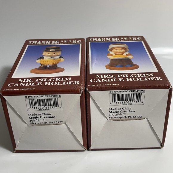 Magic Creations Vintage Original Boxes Thanksgiving Mr/Mrs Pilgrim Candle Holder - Picture 4 of 5